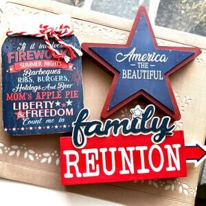 NWT 3 Ashland Patriotic Signs, America Jar, Family Reunion, Liberty Jar